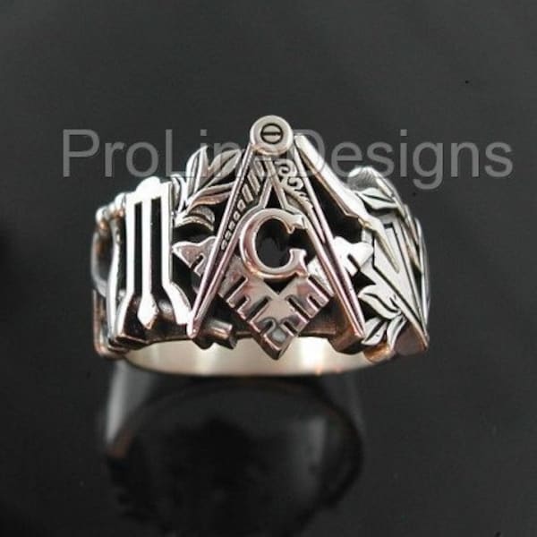 Masonic Ring Unique Design in Sterling Silver ~ Style 002