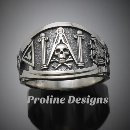 Masonic Skull and Pillars Freimaurer Sterling Silver Ring All - Etsy