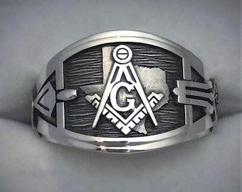 Anillo de albañil del estado de Texas en plata de ley ~ Estilo 027a-TX