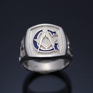 Masonic Ring Blue Lodge in Sterling Silver with Blue G ~ Style 003BG