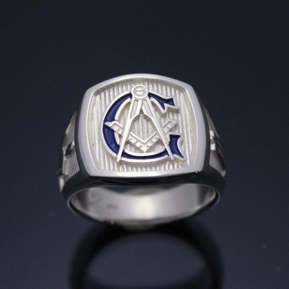 Masonic Ring Blue Lodge in Sterling Silver with Blue G Style 003BG