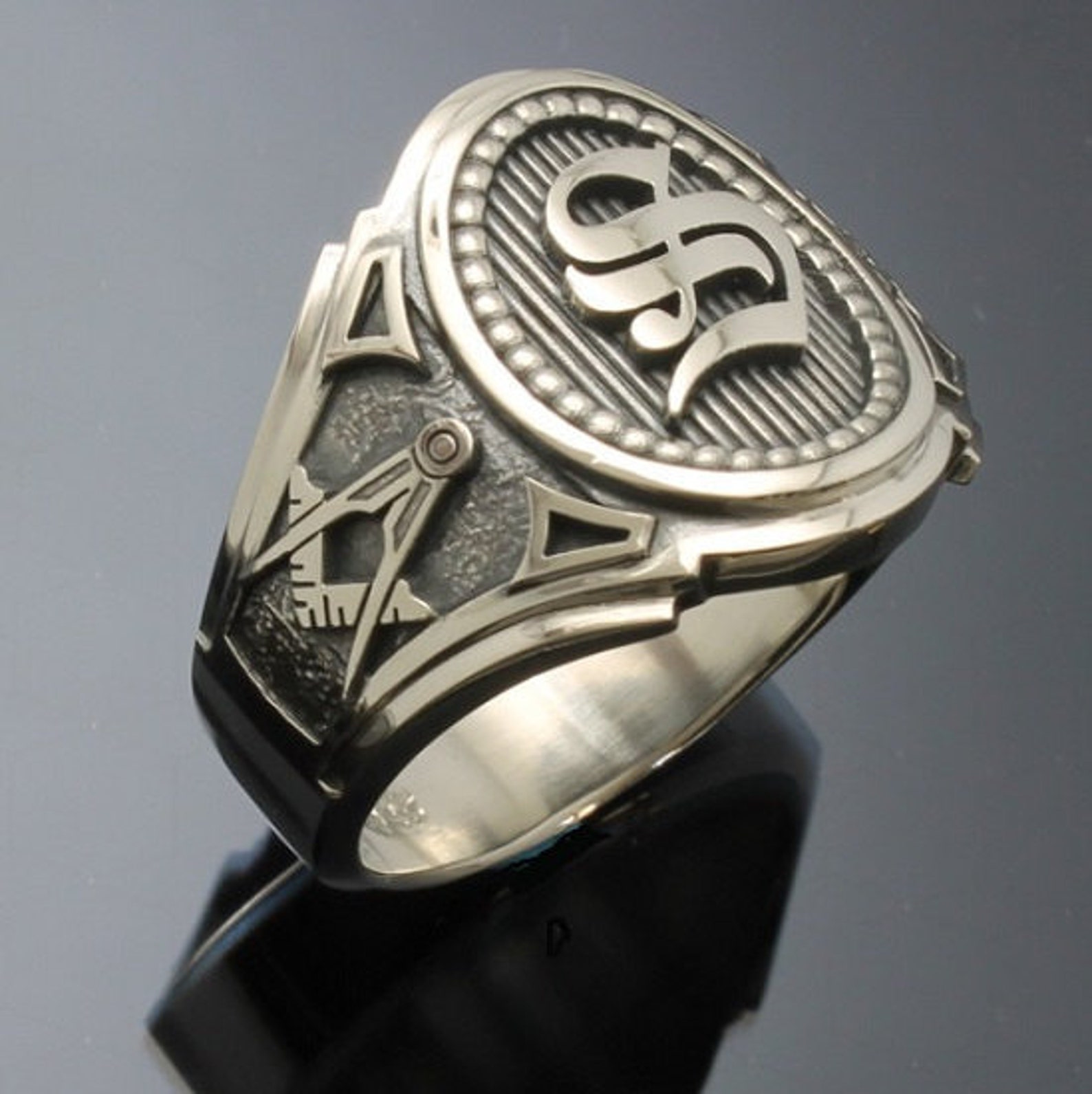 Sterling Silver Masonic Ring With Single Monogram Cigar Band - Etsy