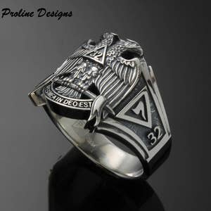 Scottish Rite 32nd Degree Double Eagle Ring in Sterling Silver ~ Style 045