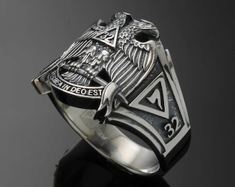 Scottish Rite 32 Grad Doppel Adler Ring in Sterling Silber ~ Style 045
