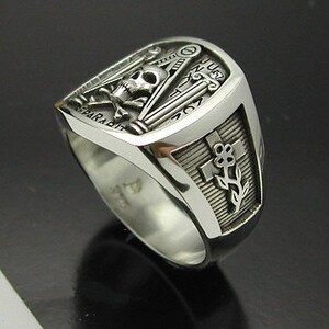 Masonic Skull and Pillar Ring in Sterling Silver Style 012b - Etsy