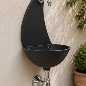 Luna Wall Fountain – Aluminum Garden Fountain with Brass Tap and Siphon | Made in Italy | Outdoor Wall Fountain Ottone Cromato