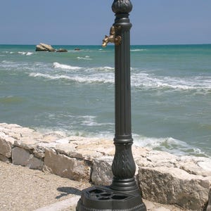ISIDE Cast Iron Column Fountain Made in Italy with Brass Tap Anthracite Outdoor Garden Fountain