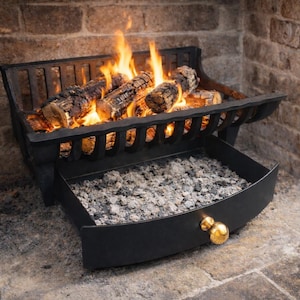 Cast iron firewood burner with ash collection drawer, cast iron brazier for fireplace, barbecue stove