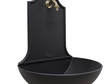 Wall fountain for home and outdoor garden in cast aluminum color with burnished brass tap of your choice