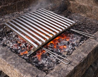 Edelstahl-Grill mit Griffen – Grill für Fleisch und Holzkohle – Professioneller gemauerter Grill 50x40 60x40 70x40 cm