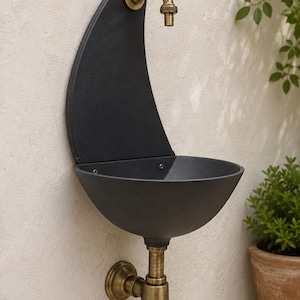 Luna Wall Fountain – Aluminum Garden Fountain with Brass Tap and Siphon | Made in Italy | Outdoor Wall Fountain Ottone Brunito