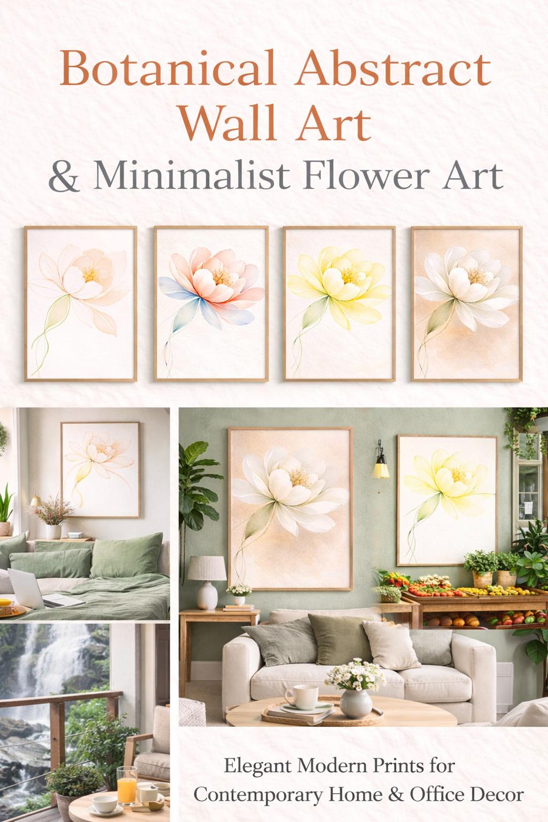 Botanical Abstract Floral Wall Art Set (5 PNG) – Modern Minimalist ...