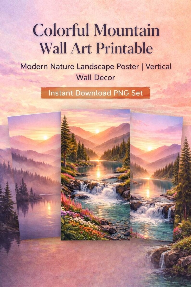 Colorful Mountain Landscape Art Print | Modern Nature Poster (PNG Set ...