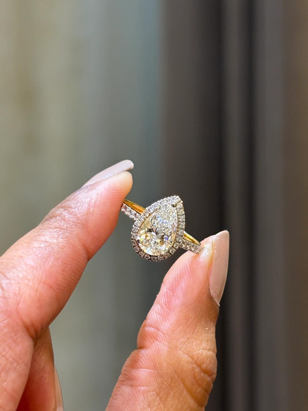 1.50 Carat Pear Cut Lab Grown Diamond Halo Engagement Ring – IGI ...