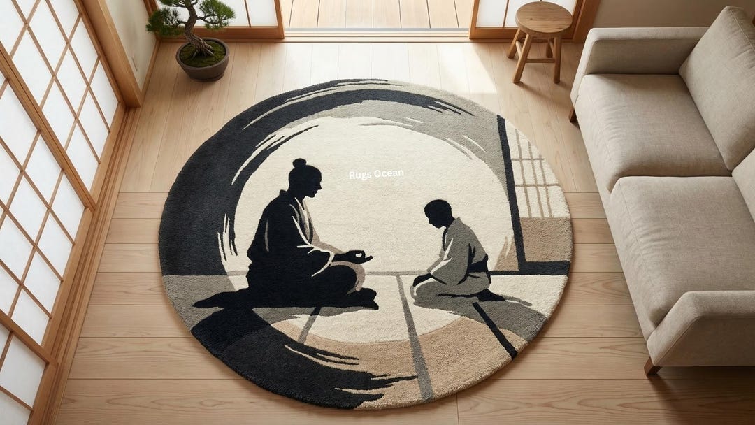 Zen Meditation Round Wool Rug | Japanese Minimal Hand-tufted Rug ...