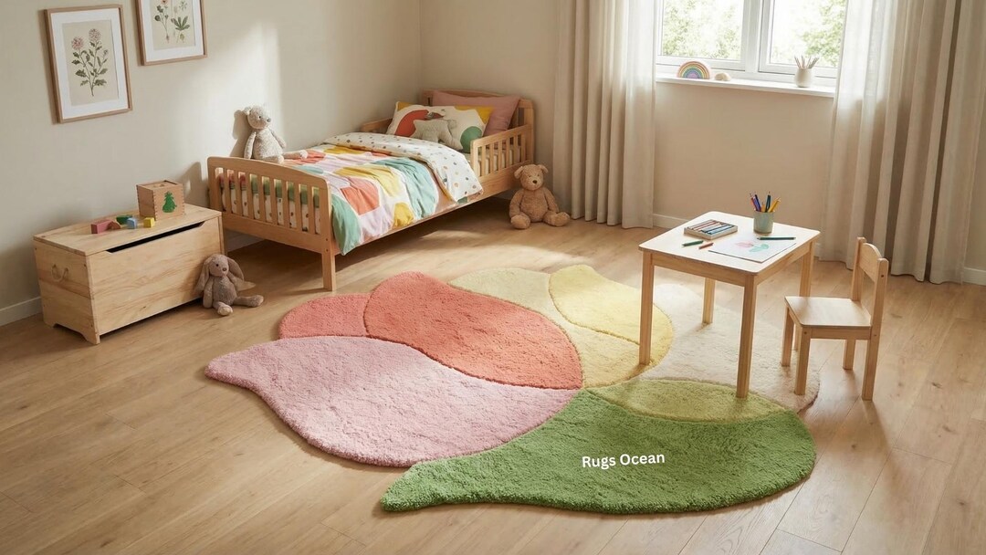 Hand Tufted Wool Rug | Butterfly Shape, Pastel Colors, Plush Pile - Etsy