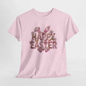 Happy Easter bunny ears T-Shirt | Easter floral lettering