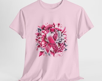 Camiseta con lazo rosa y estampado floral para concienciar sobre el cáncer de mama / Homenaje a la esperanza