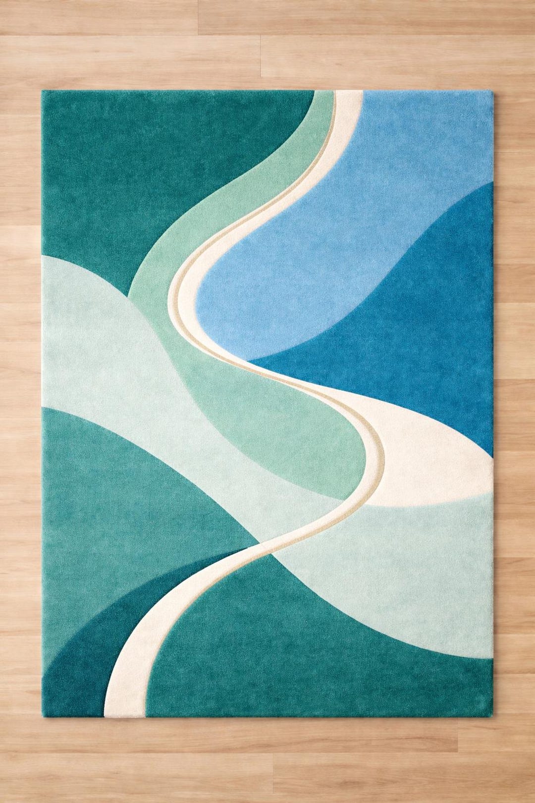 Hand Tufted Wool Abstract Rug: Blue Green Modern Area Carpet (custom ...