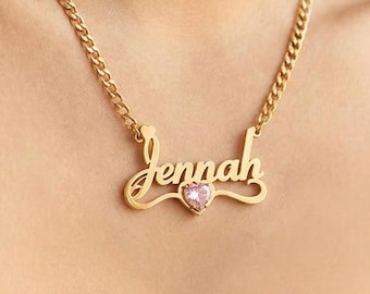 14K Gold Filled Name Name Necklace, Custom Name Necklace, Cuban Name Necklace, Nameplate Necklace, Personalized Necklace Women