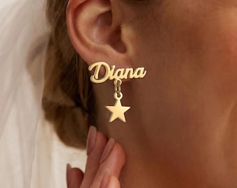 Name Earring, Personalized earrings, Minimalist Name stud, 14K Gold Studs, Personalized Gifts, Jewelry for Women, Gifts for Her