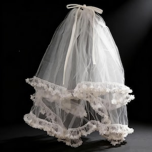 Vintage 90s Bridal Veil Train White Tulle Rhinestone Headband Wedding 95\