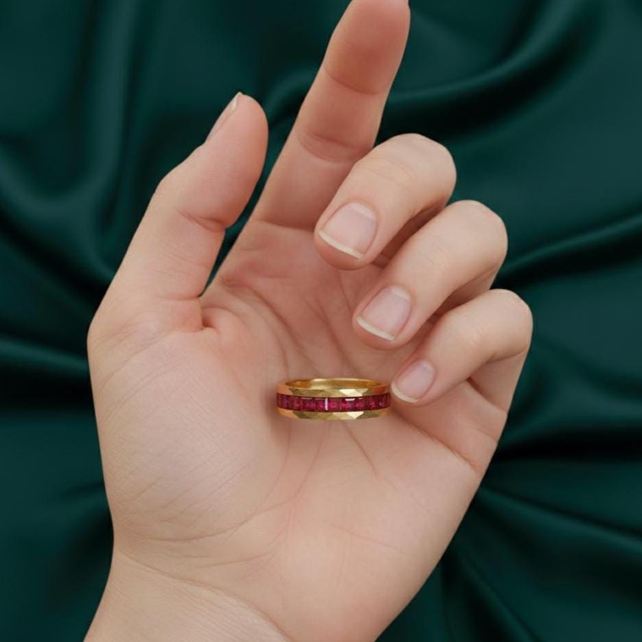 Men's Ruby Eternity Engagement Band 14K Yellow Gold & Silver Channel ...
