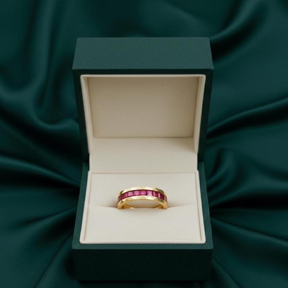 Men's Ruby Eternity Engagement Band 14K Yellow Gold & Silver Channel ...