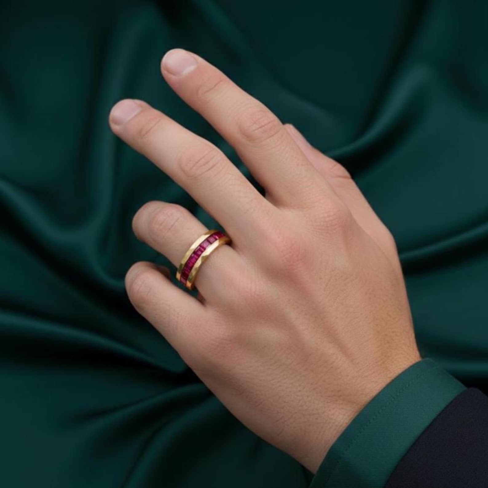 Men's Ruby Eternity Engagement Band 14K Yellow Gold & Silver Channel ...