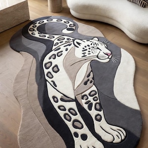 Hand Tufted Leopard Rug, Irregular Animal Print Statement Floor Decor