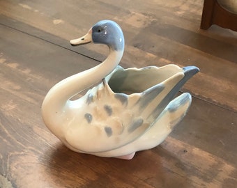 Vintage Swan Planter Made in Spain White with Blue Accents.  Possibly a REX