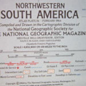 Mapa Panamy, Kolumbii, Wenezueli, Gujany Brytyjskiej, Surinamu, Ekwadoru, 1964 Mapa północno-zachodniej Ameryki Południowej National Geographic