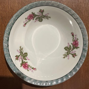 Yamatsu Japan Bowl 7&quot; Purple Blue Lusterwear Vintage Floral Rose