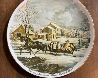 1987 American Farm Scenes Winter Currier and Ives Plate Collectable Plate 8.5" 8875