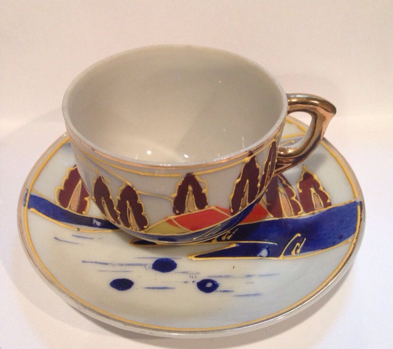 Occupied Japan Demitasse Cup and Saucer Hand Painted Fine Etsy