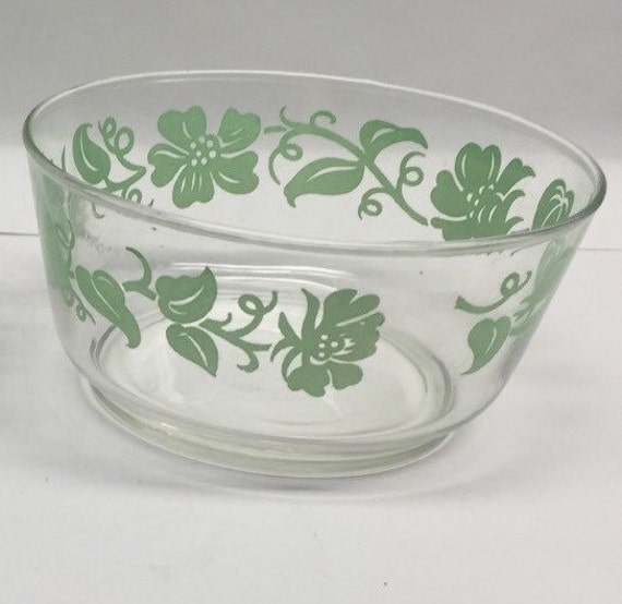 Vintage Libbey Glass Bowl vidrio verde floral Set de 2 Etsy México