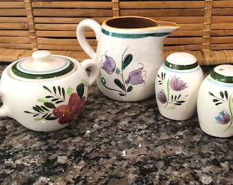Stangl Pottery Country Garden Pattern Covered Sugar Bowl Creamer and Salt and Pepper Set