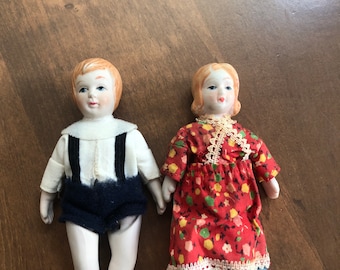 Bisque Dolls Boy and Girl 4"