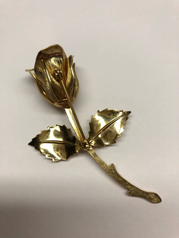 Rose Bud Pin Gold Vintage Long Stem Flower Brooch - image 8