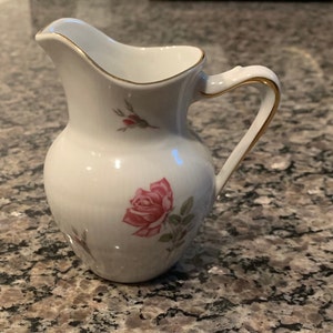 Meissen Bavaria Germany Creamer White with Pink Roses X makers mark see video Vintage
