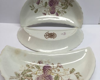 Antique Sampson Bridgwood and Son Bone plates set of 3 Porcelain Opaque