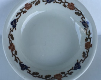 Warwick China Salad Bowl Ironstone Restaurant Ware Needlepoint pattern 4049 B1 -11 -A3 conic round edge 1944 (2) 1946 (1)