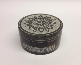 Ouro Preto Soap Stone Carved Trinket Box Round Gray White Flower Mini Brazil