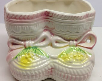 Vintage Baby Bootie Planter Pink 1950s Nursery Planter made by GW Gift Ware