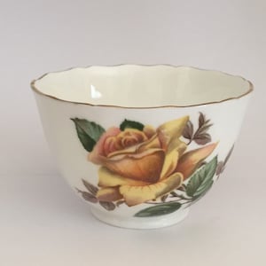 Vintage Open Sugar by Royal Adderley Ridgeway Potteries Ltd Royal Fine Bone China England Yellow Rose Green Leaves
