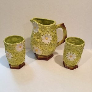 Norcrest China Pitcher and cups Green