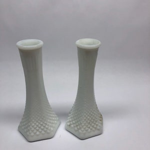 Milk Glass Hobnail Diamond Cut Bud Vases 6&quot; EO Brody Company 175 White