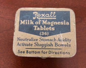 Vintage Advertising Tin Rexall Milk of Magnesia Tablets