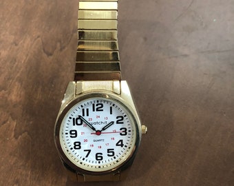 Vintage Wrist Watch Retro Military  Watch-It Brand Quartz Gold-tone band Large  Gift for Him