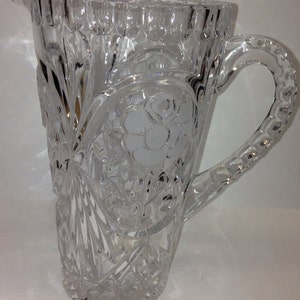 Pressed Glass Etched Rose Pitcher